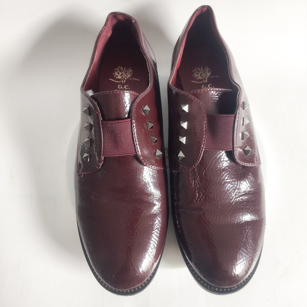 Womens Loafers Oxfords Brogues 8 Vegan Leather Studded Burgundy Lug Sole Slip On